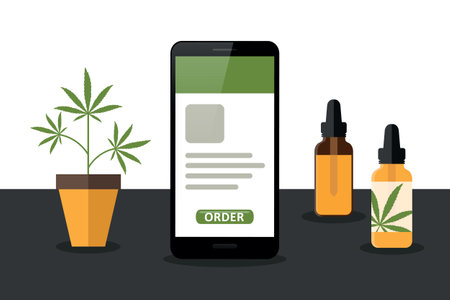cannabis order online via internet on smartphoneのイラスト素材
