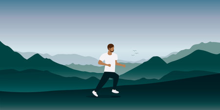 jogging man on mountain landscape outdoor sportのイラスト素材