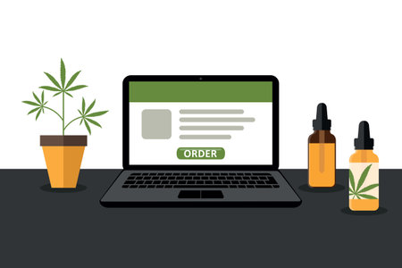 cannabis order online via internet on computerのイラスト素材
