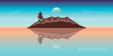 adventure design colorful mountain seascape ocean backgroundのイラスト素材