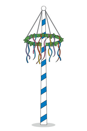 maypole with colorful ribbons isolated on white backgroundのイラスト素材