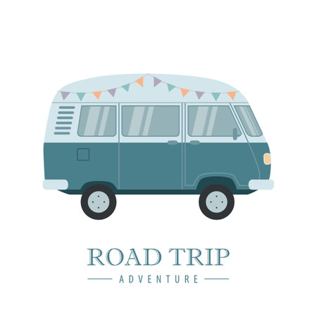 road trip adventure with camper van summer holidayのイラスト素材