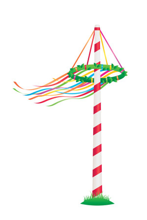 maypole with colorful ribbons isolated on white backgroundのイラスト素材