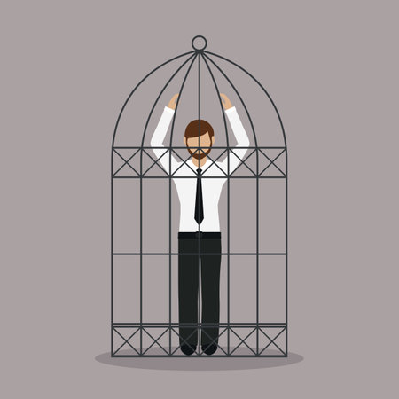 depressed business man stand inside a cageのイラスト素材