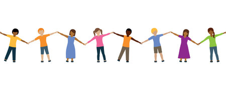 happy children holding hands freedom concept seamless bannerのイラスト素材