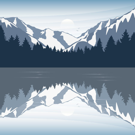 adventure in snowy mountain and forest nature landscapeのイラスト素材