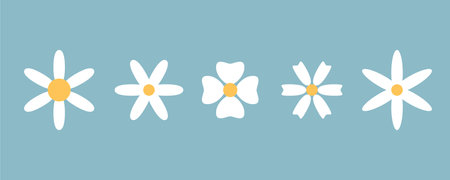 set of white flowers simple spring icon collectionのイラスト素材