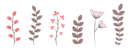 set of leaves tendril floral decoration isolated on whiteのイラスト素材