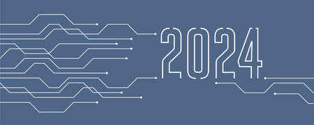 blue technology banner 2024 circuit board electronics digitalのイラスト素材