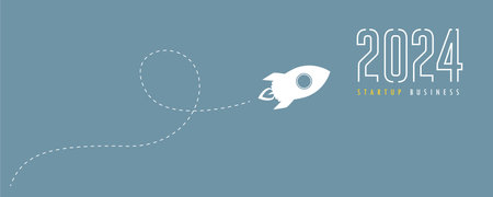 rocket launch flight to the next year 2024のイラスト素材