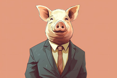 business man in suit with pig headの素材