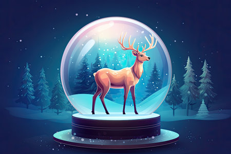 christmas deer in snow globeの素材