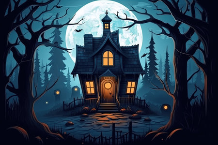 happy halloween design wooden house in forestの素材