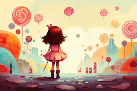 child walk in candy fantasy worldの素材