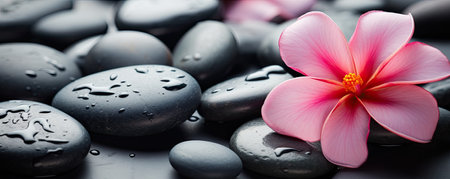 spa and wellness wallpaper with pink flower and stonesの素材