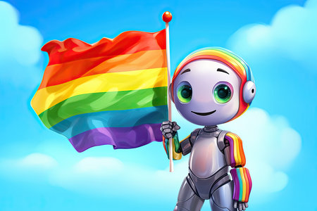 cute robot with rainbow flagの素材