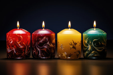 beautiful colorful candles on dark backgroundの素材
