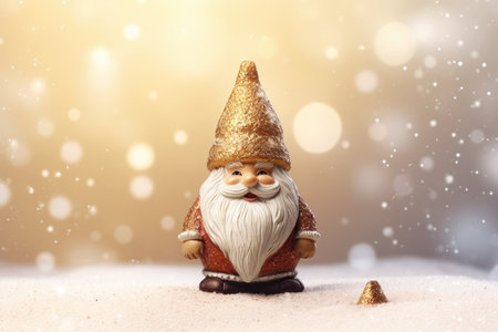 cute christmas dwarf figure on snowy backgroundの素材