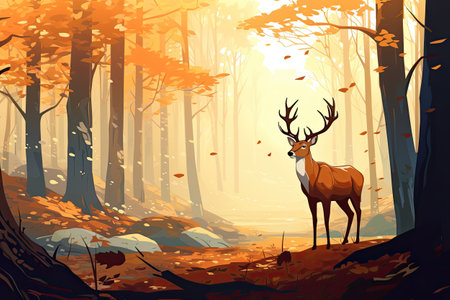 deer in autumn forest wildlifeの素材