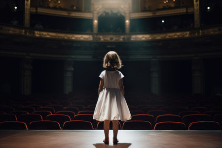 little girl stand on stage in theatreの素材
