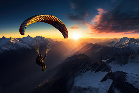 paraglider fly in the mountainsの素材