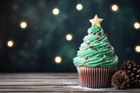 tasty christmas cupcake in form of christmas treeの素材