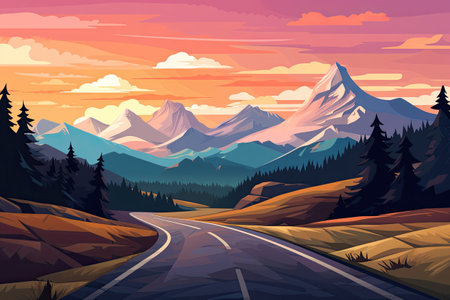 road trip adventure asphalt road in the mountains illustrationの素材