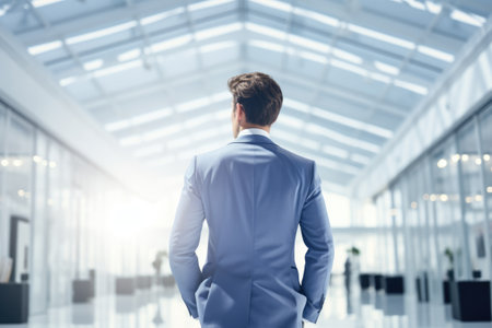 business man in suit in office back viewの素材