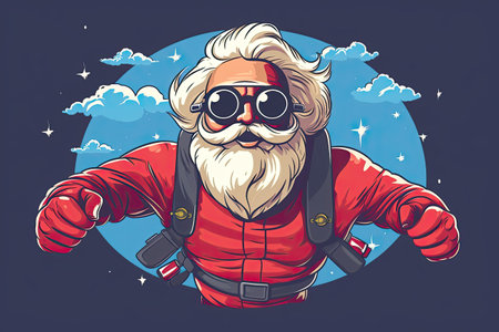 paragliding adventure santa claus paraglider christmas cartoon illustrationの素材