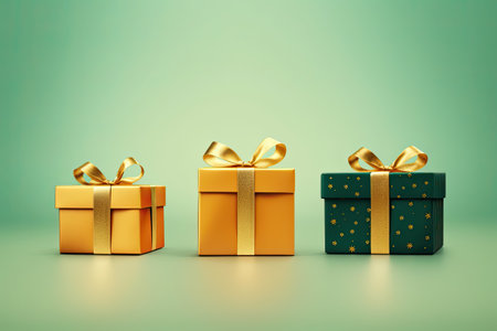 green and golden christmas gift box with bow illustrationの素材