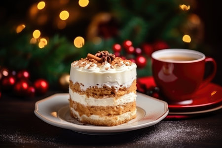 tasty christmas cake and cup of coffee winterの素材