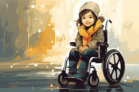 little child in wheelchair illustrationの素材