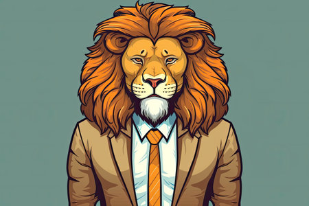 business man lion in suit cartoon illustrationの素材