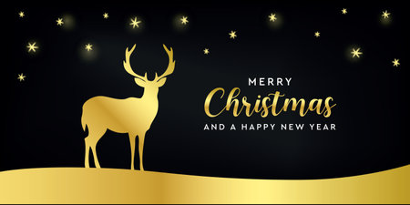 golden christmas greeting card deer vector illustrationのイラスト素材