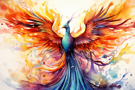 Colorful beautiful burning phoenix illustrationの素材
