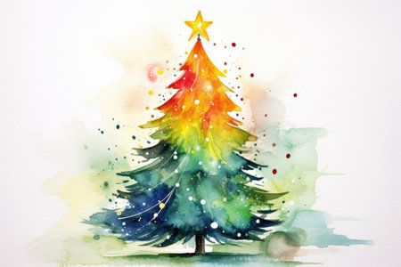 colorful christmas tree watercolor drawingの素材