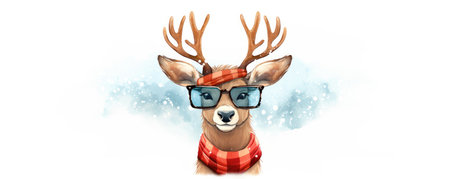 cute christmas deer with glasses illustrationの素材