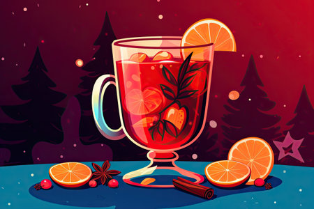 mulled wine tasty christmas drink illustrationの素材