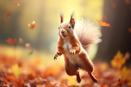 cute squirrel in park in autumn landscapeの素材