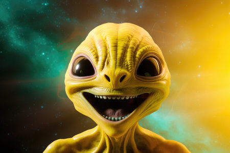portrait of friendly yellow alien illustrationの素材