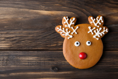 tasty christmas cookie in form of deer copy spaceの素材