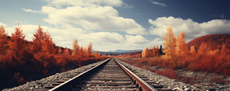 railway tracks in autumn landscapeの素材