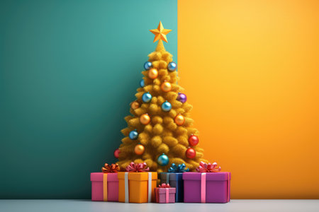 colorful christmas trees greeting card illustrationの素材