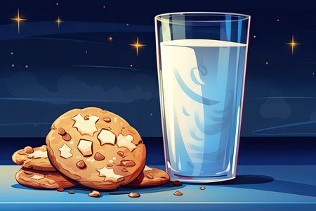 tasty christmas cookie and a glass of milk illustrationの素材