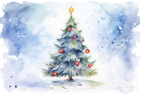 colorful christmas tree watercolor drawingの素材