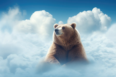 brown bear sit in fluffy cloud illustrationの素材