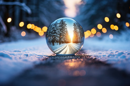 christmas glass ball on winter backgroundの素材