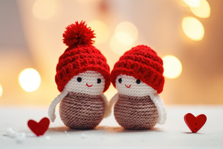 cute romantic heart figures knitted from woolの素材