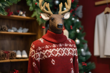 mannequin deer with red knitted christmas sweater fashionの素材
