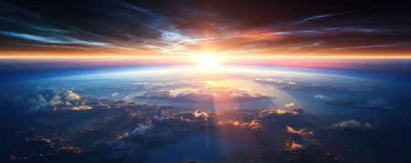 sunrise over earth in space illustrationの素材